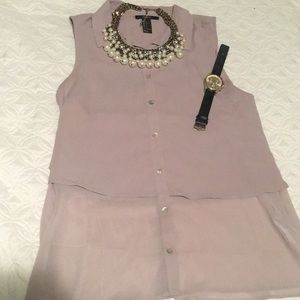 Cream layered sleeveless top